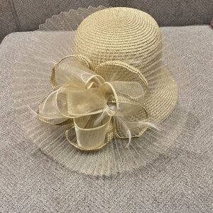 Elegant Gold Women's Hat with Bow Accent